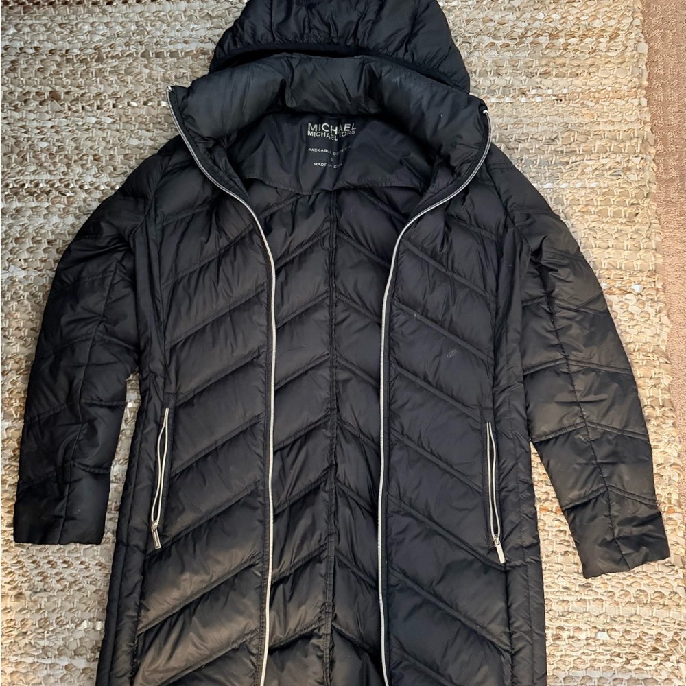 Michael Kors Packable Black Quilted Jacket with Hood